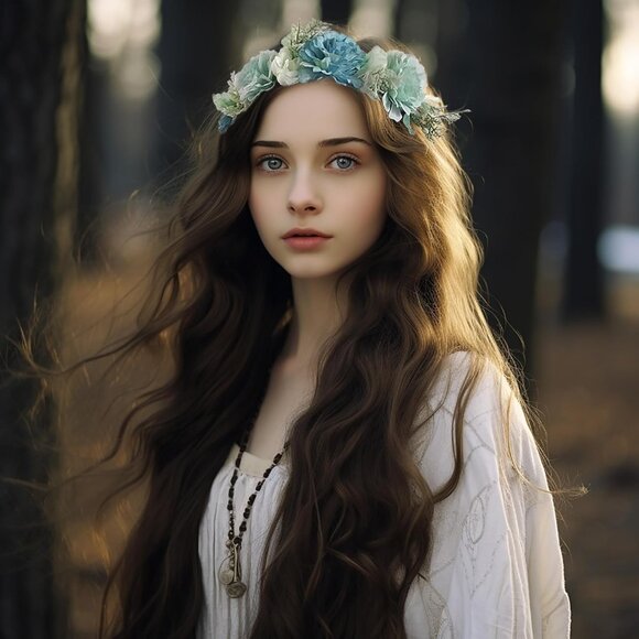 Blue Floral Headband Women Girls Wedding Festival Boho Bridal Costume Accessory - Picture 2 of 9